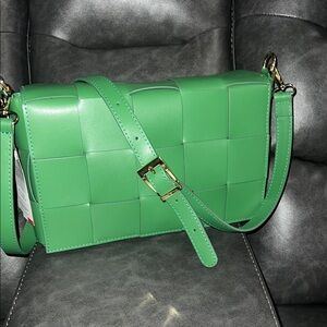Green Woven Leather Shoulder Bag